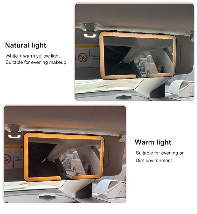FolksWheel LED Car Sun Visor Mirror - 3 Light Modes, Rechargeable