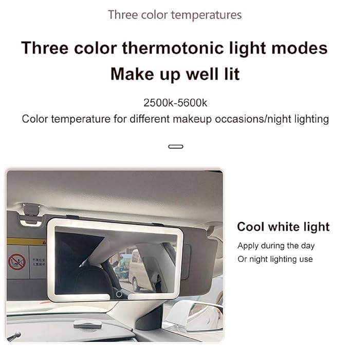 FolksWheel LED Car Sun Visor Mirror - 3 Light Modes, Rechargeable