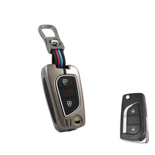 Load image into Gallery viewer, Folkswheel Metal Silicon Car Key Case Fit for Toyota Innova Crysta | Corolla Altis Flip Key (2 Button)