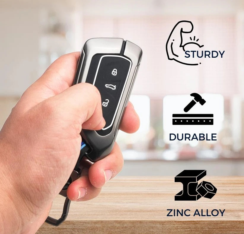 Metal Alloy Key Cover Compatible for Skoda and VW - Taigun | Kushaq | kodiaq | Virtus | T Roc 3 Button Smart Key