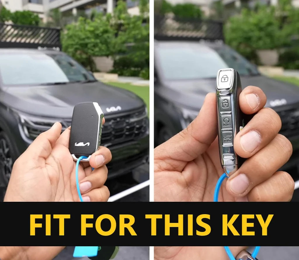 Kia-Metal Key Cover Compatibility: Fit for New Kia Seltos 2023 Facelift | Carens X Line | Sonet Facelift - 4 Button Smart Key