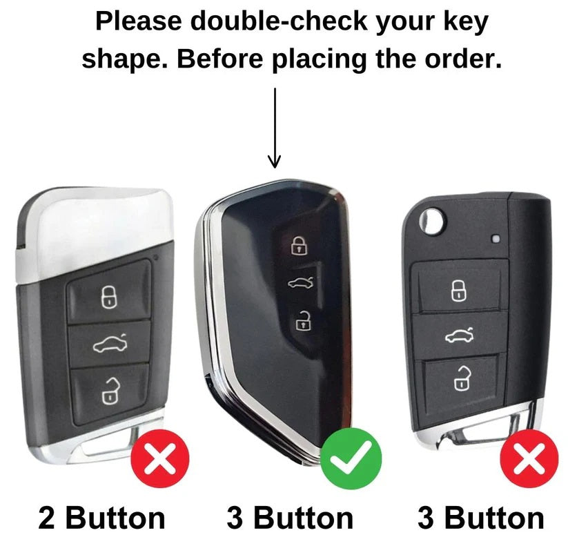 Metal Alloy Key Cover Compatible for Skoda and VW - Taigun | Kushaq | kodiaq | Virtus | T Roc 3 Button Smart Key