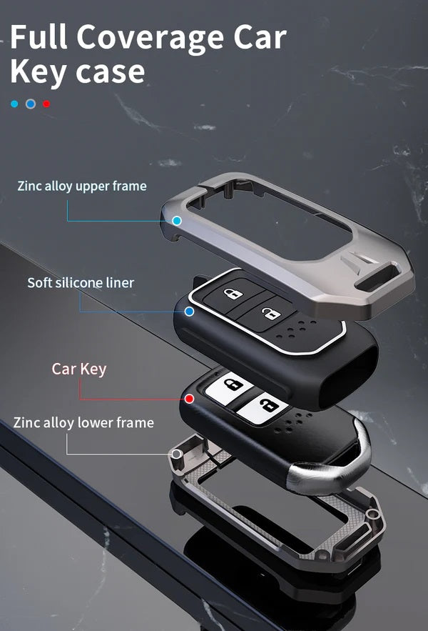 Honda Elevate 2023 Luxury Premium Metal Smart Car Key Cover Key Case With Key Chain (2 buttons) (Only for Key less entry)