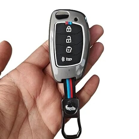 Zinc Metal Alloy Car Key Cover | Compatible with Hyundai Sonata, Santa Fe, Accent, Tucson, Elantra, Mistra 4 Button Flip Key