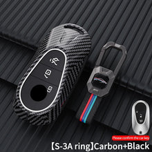 Load image into Gallery viewer, Mercedes GLC 300 Luxury Premium Metal Carbon Fiber Black Soft Silicon Smart Car Key Cover Key Case With Key Chain( 3 buttons )