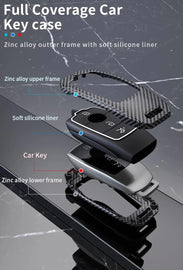 Mercedes GLC 300 Luxury Premium Metal Carbon Fiber Black Soft Silicon Smart Car Key Cover Key Case With Key Chain( 3 buttons )