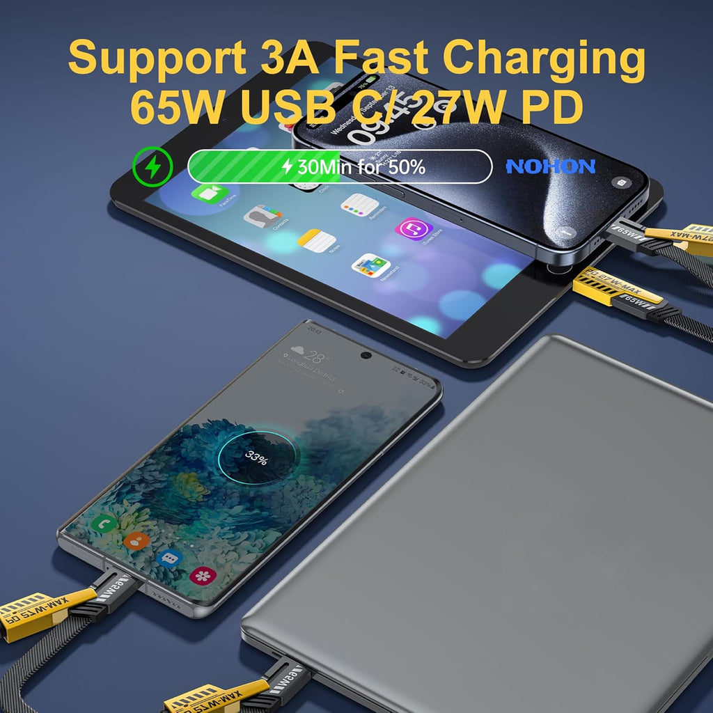 Multi Charging Cable, 4 in 1 Universal Fast Charging Cable with USB A/USB C to Type C 65W 27W PD