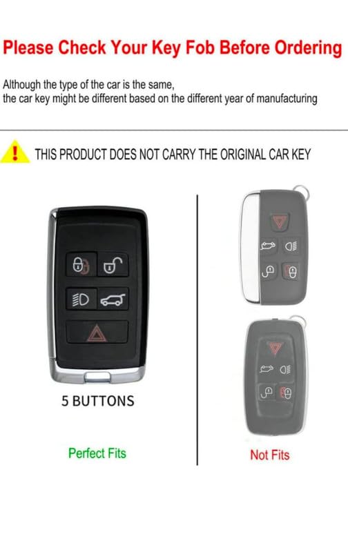 Folkswheel Metal Alloy Key Cover Compatible for Range Rover Sport, Evoque, Velar, Discovery, Defender 5 Button Smart Key