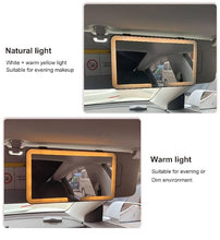 Load image into Gallery viewer, Folkswheel Car Sun Visor Vanity Mirror, Big Led Car Mirror with 3 Light Modes &amp; 80 LEDs, Rechargeable Car Makeup Mirror - Dimmable Touch Control, Car Light Up Mirror Universal for Car