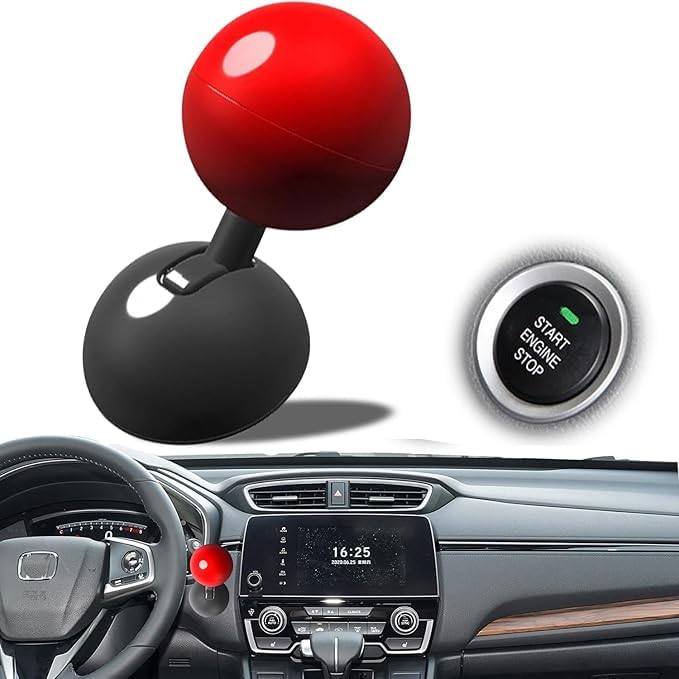 Folkswheel Push Button Start Lever, Car Push to Start Button Rocker, Car Engine Start Stop Button Joystick, Full Ball-bar Rocker Car Button Automotive One-Touch Start Button Cover Protector (Plastic, Red)