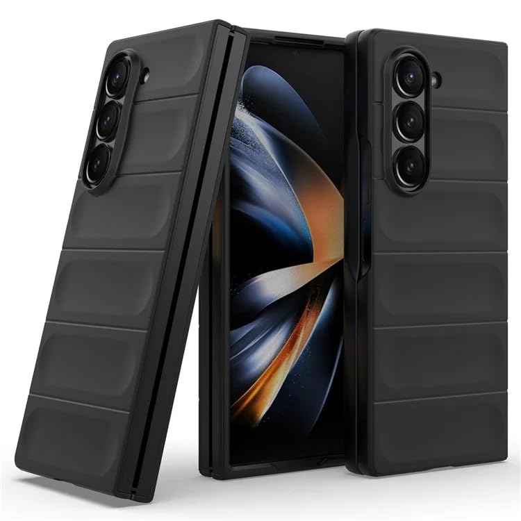 Folkswheel Galaxy Liquid Silicon Back Cover Case for Samsung Galaxy Fold 6, Shockproof Military Grade Protection with Micro-Fiber Cloth in Inner Side and Built-in Anti-Slip Grip Back Cover (TPU Black &  Gray )