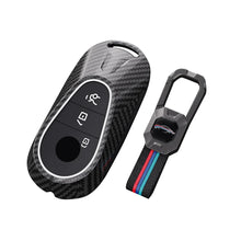 Load image into Gallery viewer, Mercedes GLC 300 Luxury Premium Metal Carbon Fiber Black Soft Silicon Smart Car Key Cover Key Case With Key Chain( 3 buttons )