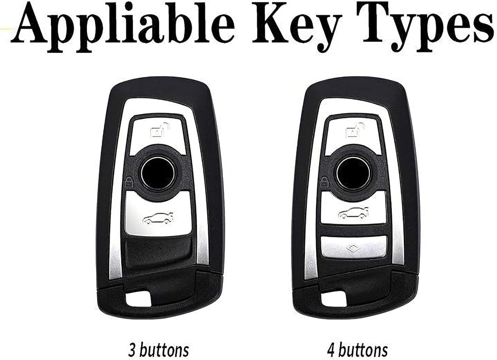 Folkswheel Metal Silicone Car Key Cover for BMW 1 3 4 5 6 7 Series X3 X4 M5 M6 GT3 GT5 Keychain Keyless Entry Remote Case Holder 4 Button Key Cover