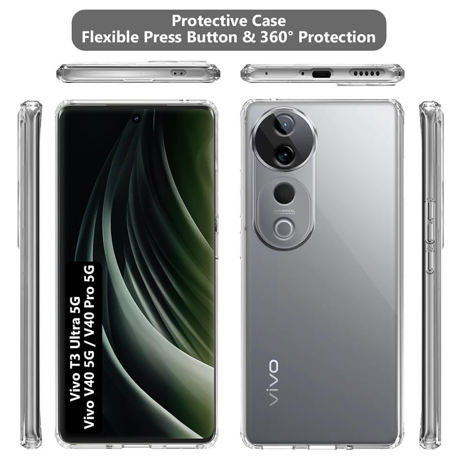 Vivo V40 / V40 Pro / T3 Ultra 5G Premium Transparent Soft Silicon Back Cover [Transparent]