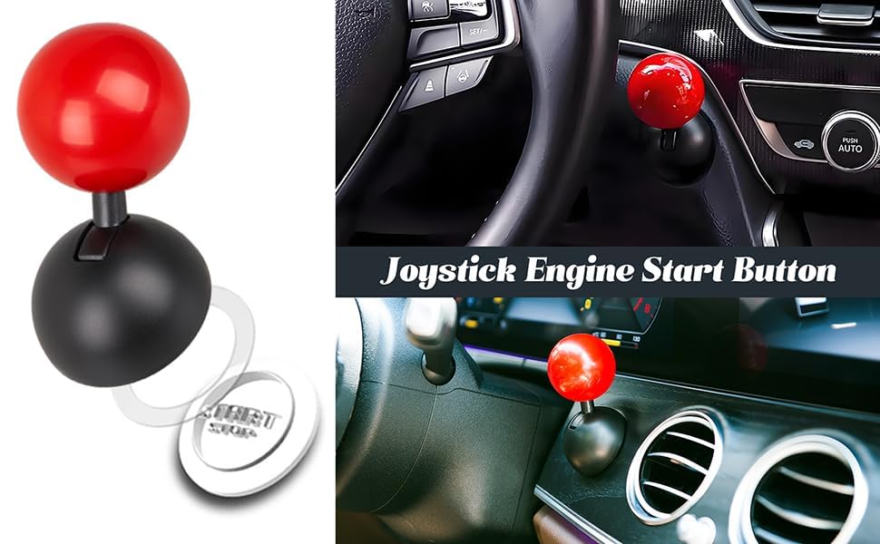 Folkswheel Push Button Start Lever, Car Push to Start Button Rocker, Car Engine Start Stop Button Joystick, Full Ball-bar Rocker Car Button Automotive One-Touch Start Button Cover Protector (Plastic, Red)