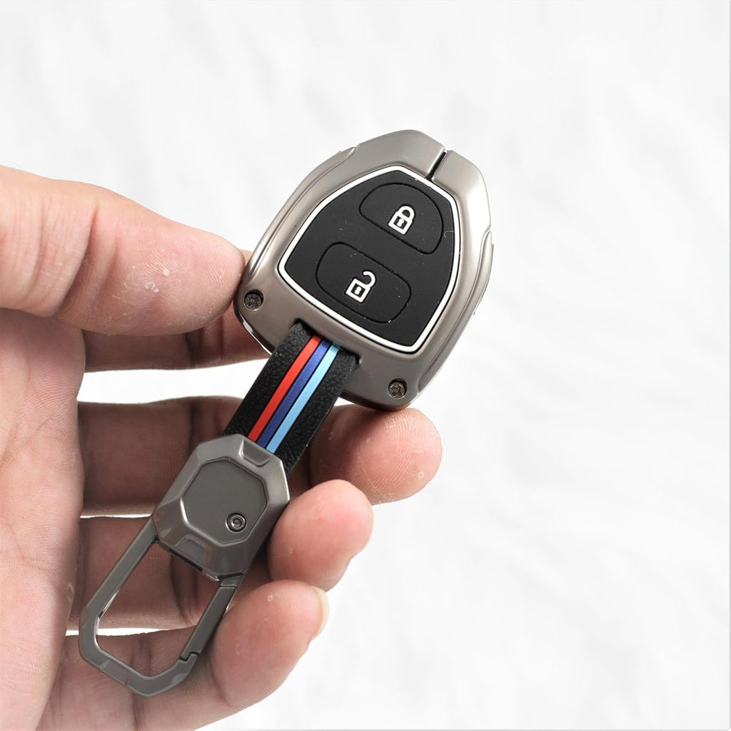 Folkswheel Metal Soft Car Key Shell with Keychain & Full Protection Key Cover for Old Toyota Innova | Fortuner | Corolla | Camry (2 Button Remote Key)