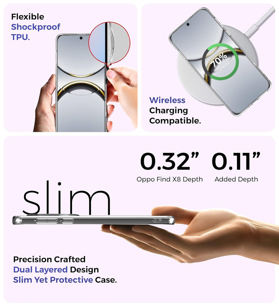 Back Case - Ice Crystal Hybrid Shockproof Back Cover, Transparent PC Military Grade TPU For Oppo Find X8 5G Only