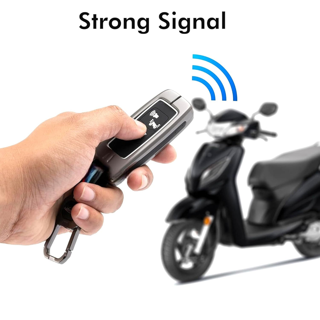 Folkswheel Metal Alloy Scooter Key Cover & Soft Silicon Black Striped Case & Holder with Keychain Compatible for Honda Activa, Dio H-Smart (2 Button Push Smart Key)