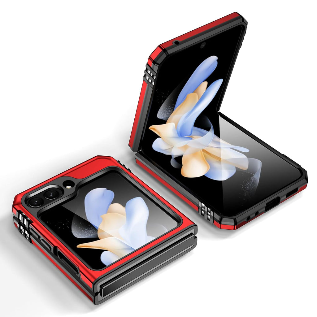 Folkswheel_Samsung Galaxy Z Flip-5 Magnetic Kick Stand Hybrid Cover_Black, Blue & Red