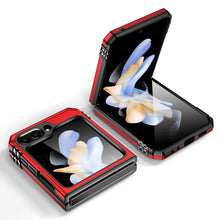 Load image into Gallery viewer, Folkswheel_Samsung Galaxy Z Flip-5 Magnetic Kick Stand Hybrid Cover_Black, Blue &amp; Red