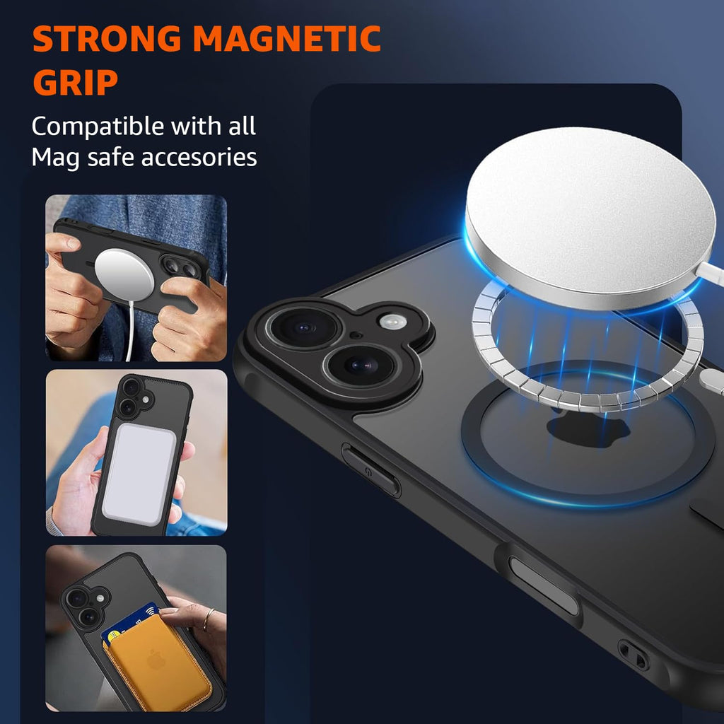 Folkswheel iPhone 16 Back Clear Case Cover | Matte Mag-Safe Camera & Drop Protection (Polycarbonate Translucent Back)