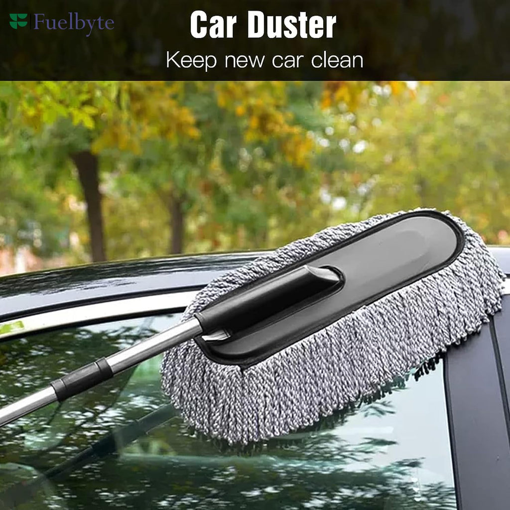 FolksWheel 6-Piece Microfiber Car Cleaning Kit: Includes a long-handle duster, interior/exterior cleaning cloths 600 GSM, Fasttag and an AC vent cleaner. Perfect for SUVs cars and bikes