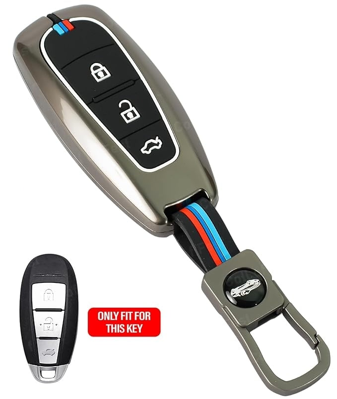 Folkswheel Metal Car Key case for Maruti Suzuki Baleno | Vitara Brezza | Ignis | S-Cross | Ciaz 3 Button Smart Key