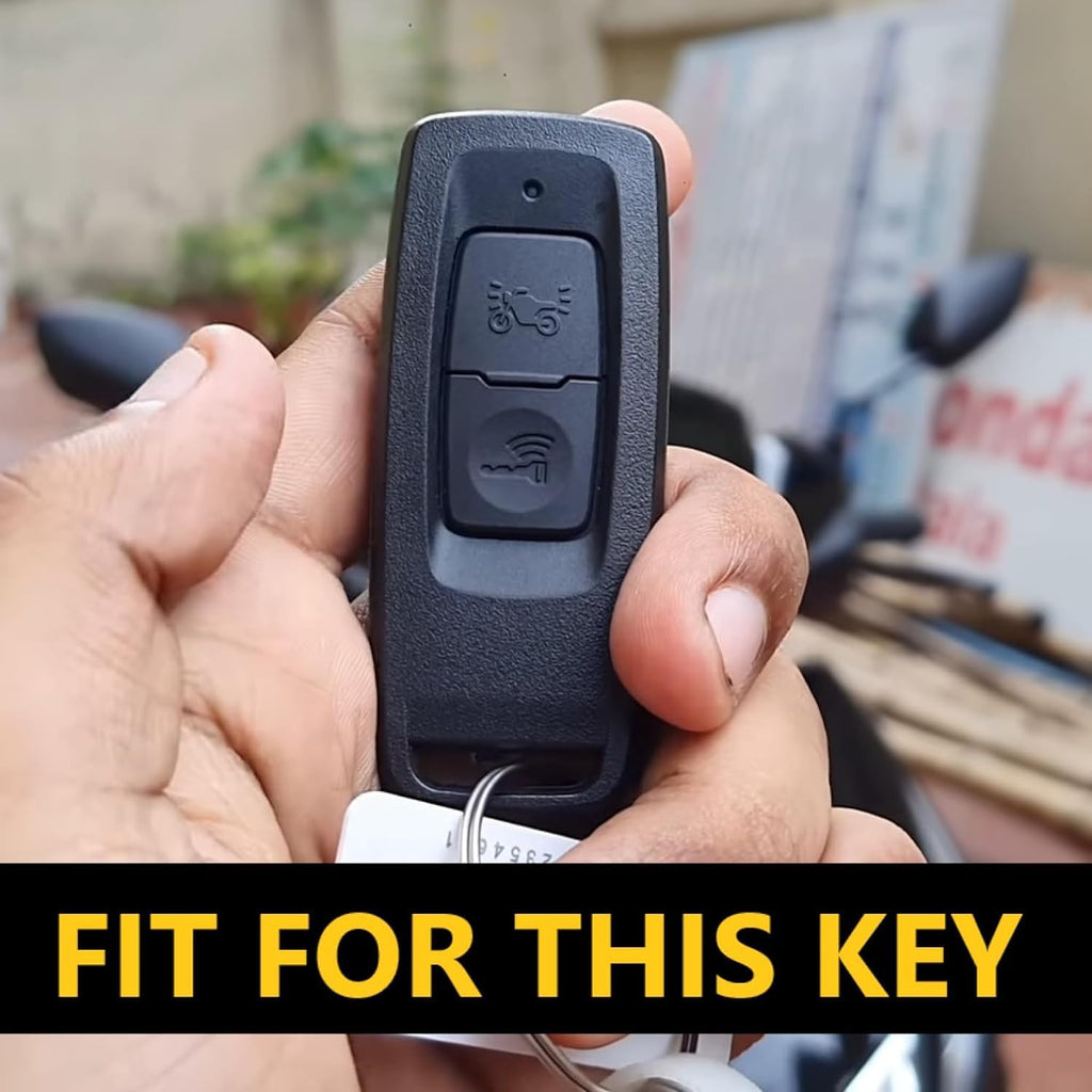 Folkswheel Metal Alloy Scooter Key Cover & Soft Silicon Black Striped Case & Holder with Keychain Compatible for Honda Activa, Dio H-Smart (2 Button Push Smart Key)