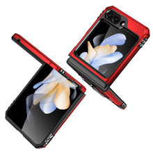 Load image into Gallery viewer, Folkswheel_Samsung Galaxy Z Flip-5 Magnetic Kick Stand Hybrid Cover_Black, Blue &amp; Red