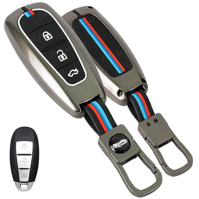 Folkswheel Metal Car Key case for Maruti Suzuki Baleno | Vitara Brezza | Ignis | S-Cross | Ciaz 3 Button Smart Key