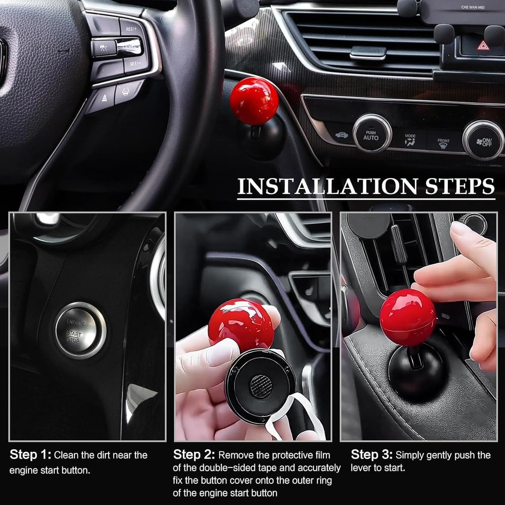 Folkswheel Push Button Start Lever, Car Push to Start Button Rocker, Car Engine Start Stop Button Joystick, Full Ball-bar Rocker Car Button Automotive One-Touch Start Button Cover Protector (Plastic, Red)