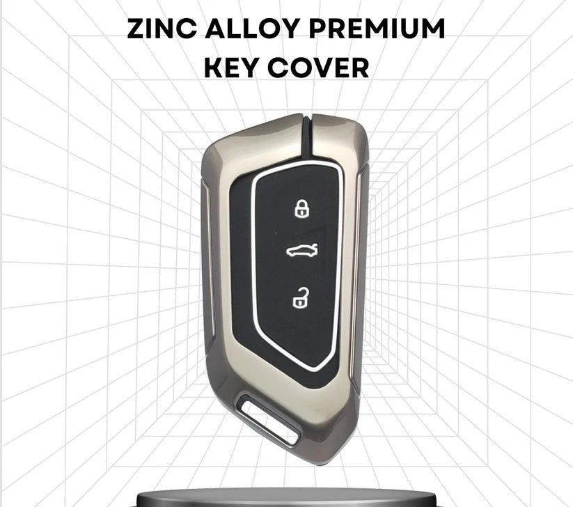 Metal Alloy Key Cover Compatible for Skoda and VW - Taigun | Kushaq | kodiaq | Virtus | T Roc 3 Button Smart Key