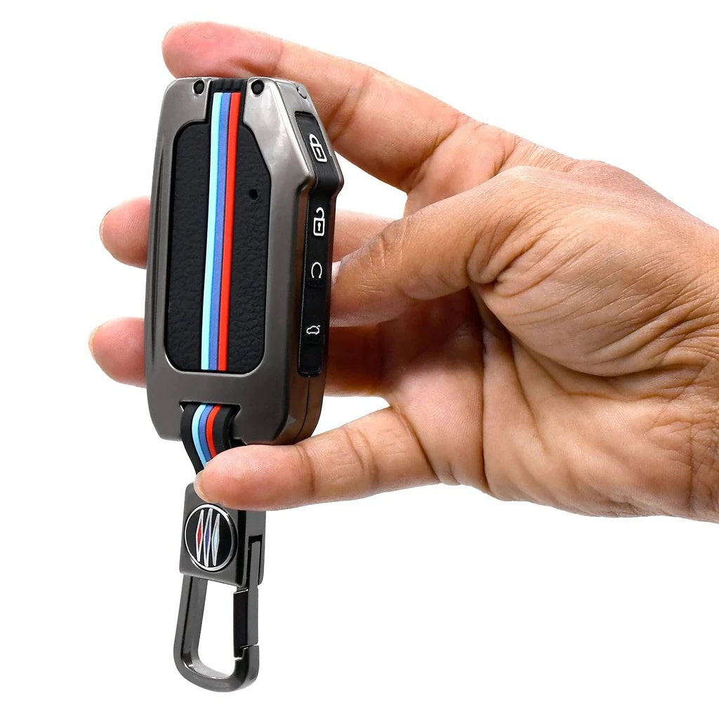 Kia-Metal Key Cover Compatibility: Fit for New Kia Seltos 2023 Facelift | Carens X Line | Sonet Facelift - 4 Button Smart Key