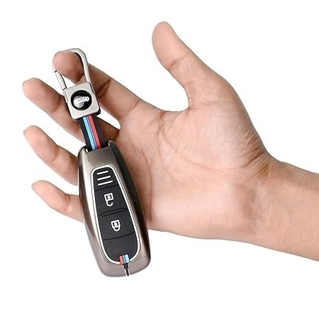KUNIO Custodia Portachiavi In TPU Per Suzuki, Adatto A Swift Vitara SX4 Baleno Ertiga, 3 Pulsanti, Grigio Con Bordo Dorato