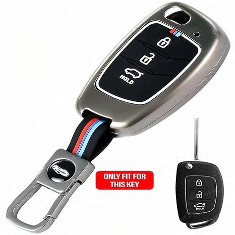 Metal Silicon Key Cover Compatible with Hyundai Creta, Venue, Tucson, Alcazar, I20, Grand i10 Nios, Aura, Xcent, Exter 3 Button Smart Flip Key Special Visible in Low-Ligh Condition