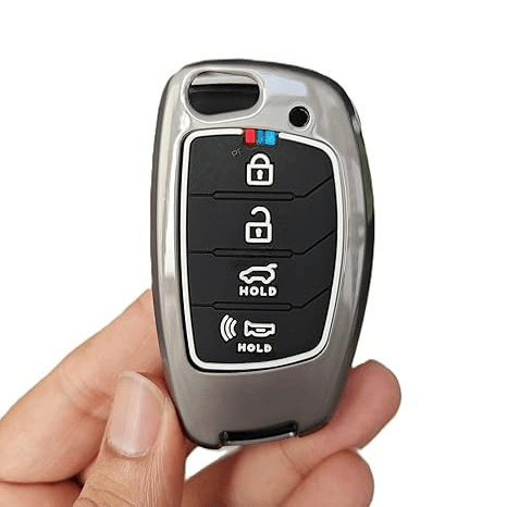 Zinc Metal Alloy Car Key Cover | Compatible with Hyundai Sonata, Santa Fe, Accent, Tucson, Elantra, Mistra 4 Button Flip Key