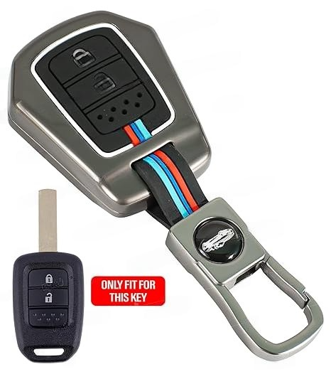 Metal Silicon Car Key Cover Compatible with Honda City, I-VTEC, I-Dtec, Amaze, WRV, CRV, Jazz Etc 2 Button Smart Key Special Feature Visible in Low-Light Condition