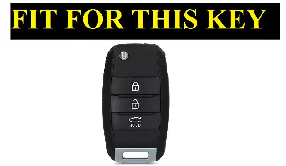 Folkswheel Metal Silicon Car Key Case Fit for KIA Seltos | KIA Sonet | Kia Carens (3 Button Flip Key)