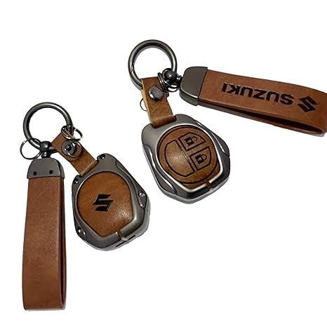 FOLKSWHEEL Suzuki Old Key Metal Alloy Leather Keycase with Holder & Rope Chain