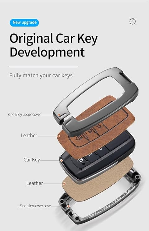 FOLKSWHEEL Zinc Metal Alloy Leather Car Key Cover & Case Brown with Keychain & Holder fit for Toyota Fortuner, Legender, Innova Crysta, HyCross, Land Cruiser, Hilux (3 BT Push Smart Key)