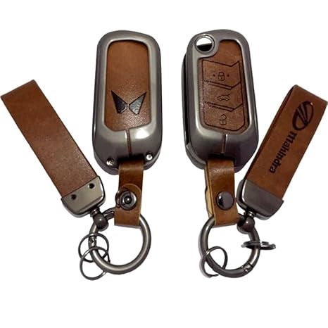 FOLKSWHEEL Zinc Metal Alloy Leather Car Key Cover with Keychain