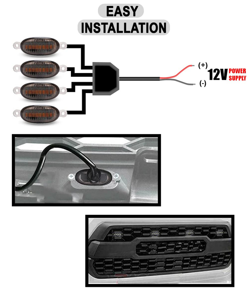 Universal 4 X 4 Daytime Running Light for Car Grill - All Car/Truck/SUV (Set of 4 Pcs)