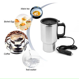 Folkswheel Car Kettle Stainless Steel Kettle Travel Thermoses Heating Cup for Water Tea Coffee Milk