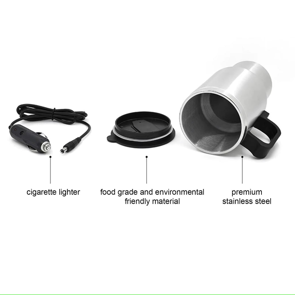 Folkswheel Car Kettle Stainless Steel Kettle Travel Thermoses Heating Cup for Water Tea Coffee Milk