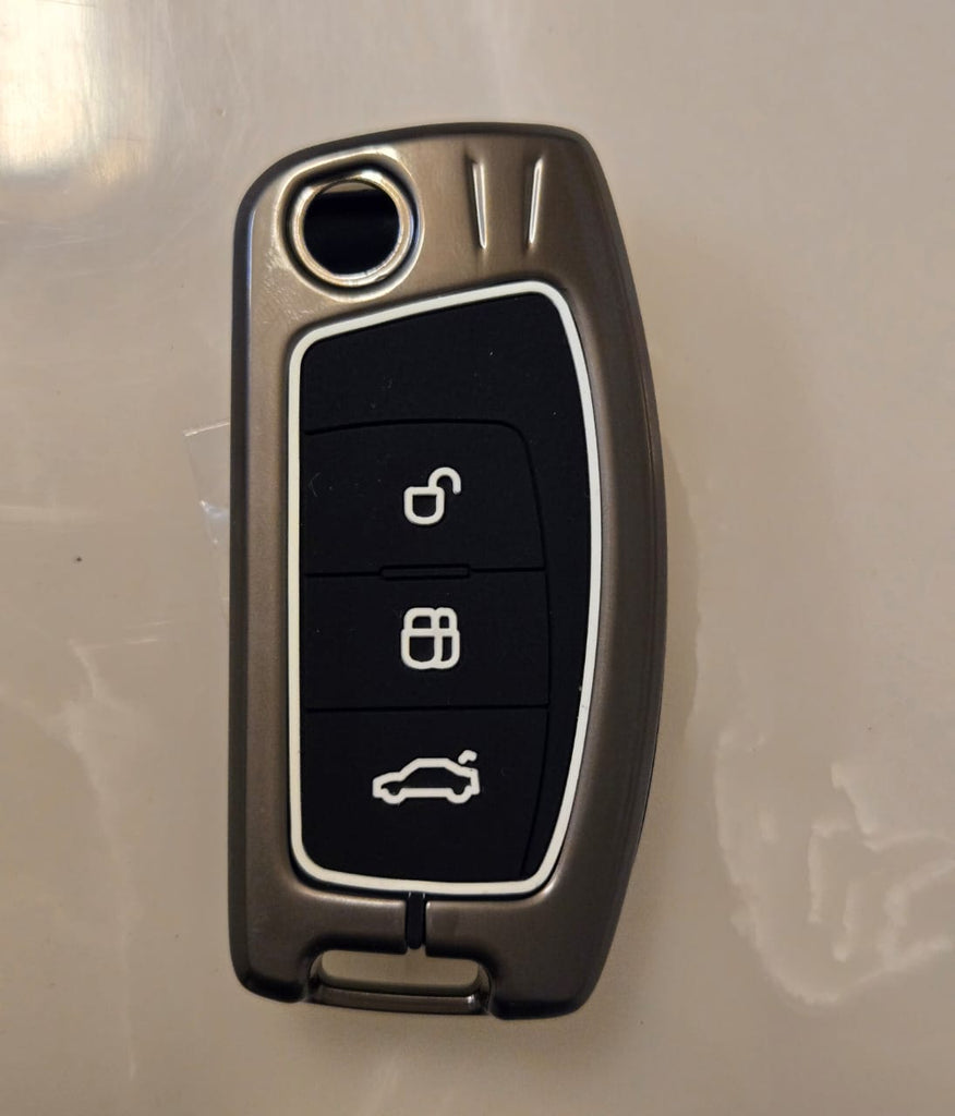 Ford New Curve| Premium Metal Alloy Keycase with Holder & Rope Chain (Smart key 3 button)