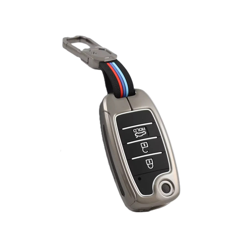 Folkswheel Metal Silicon Car Key Case Fit for KIA Seltos | KIA Sonet | Kia Carens (3 Button Flip Key)