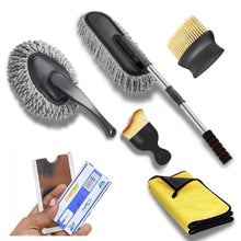 Load image into Gallery viewer, FolksWheel 6-Piece Microfiber Car Cleaning Kit: Includes a long-handle duster, interior/exterior cleaning cloths 600 GSM, Fasttag and an AC vent cleaner. Perfect for SUVs cars and bikes